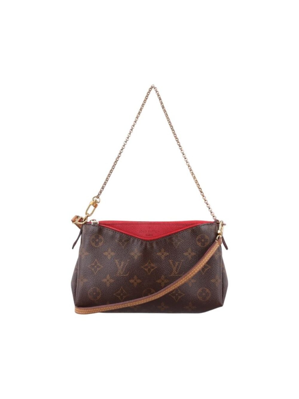 Louis Vuitton Pallas Clutch Monogram Brown Cerise Canvas Calf Leather